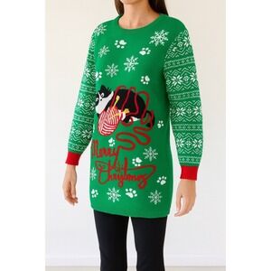 Kids Girls Christmas Sweater Dress XL Green Cat Holiday Party Outfit